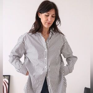 Everlane White and Gray Boxy Button Down Shirt